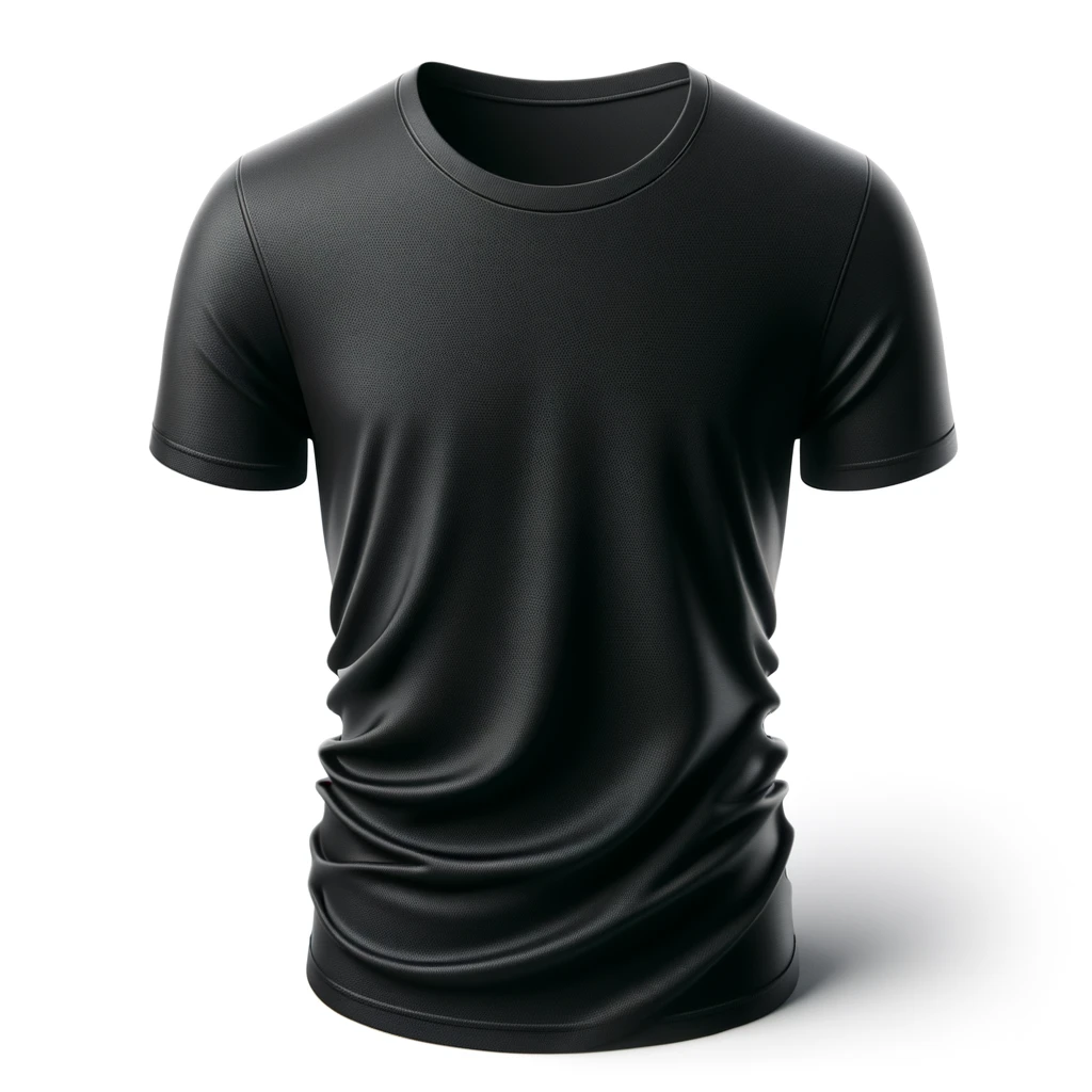 Sandra Gotha 9 DALL·E 2024 02 14 13.38.16 A smart neat plain black t shirt template on a white background. The t shirt is perfectly ironed with no creases or folds showcasing a smooth and c