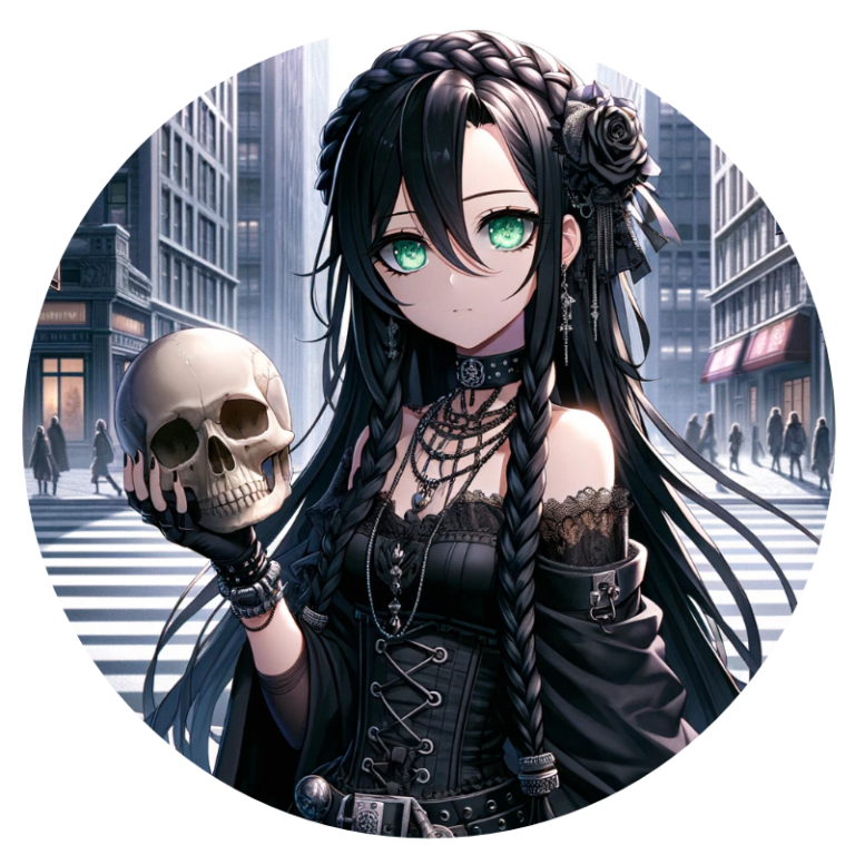 Sandra Gotha 3 Sandra Gotha die ein Rotenkopf schädel trägt.