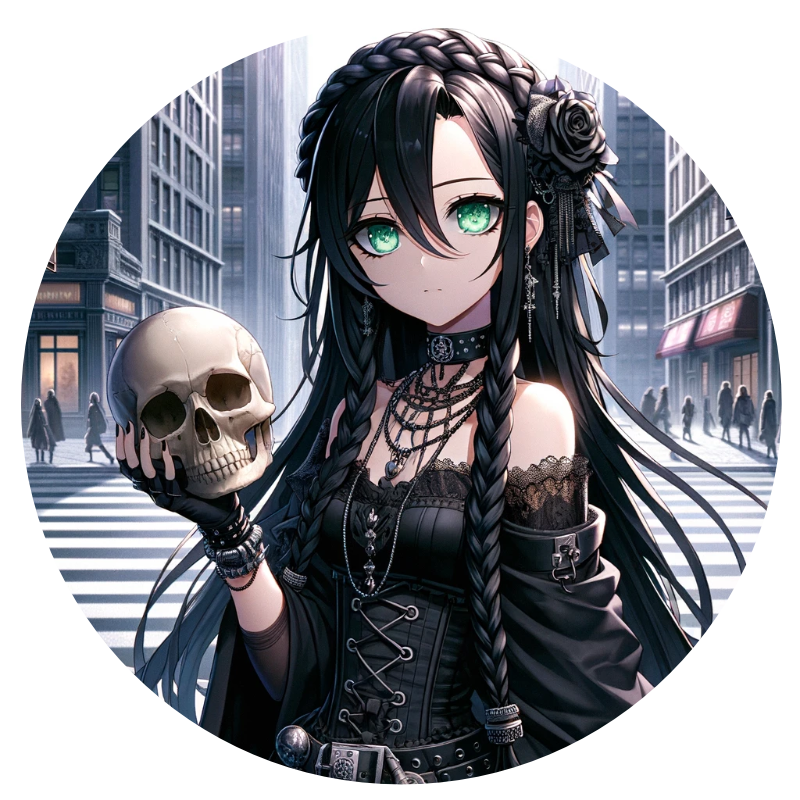 Gothic | Finde dein Style Gothic 2 Sandra Gotha die ein Rotenkopf schädel trägt.